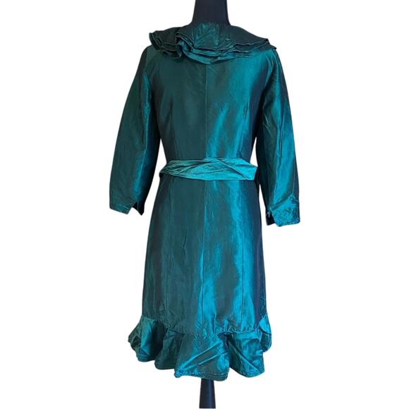 Teri Jon Rickie freeman Emerald Green 100% silk wrap Dress size 4 ruffle formal - Picture 9 of 13